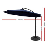 Instahut 3M Umbrella with 48x48cm Base Outdoor Umbrellas Cantilever Sun Beach Garden Patio Navy