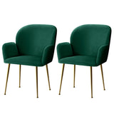 Artiss  Set of 2 Kynsee Dining Chair Armchair Cafe Chair Upholstered Velvet Green