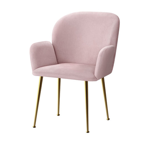 Artiss  Set of 2 Kynsee Dining Chairs Armchair Cafe Chair Upholstered Velvet Pink