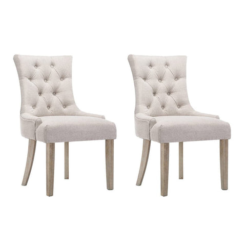 Artiss Set of 2 Dining Chair Beige CAYES French Provincial Chairs Wooden Fabric Retro Cafe