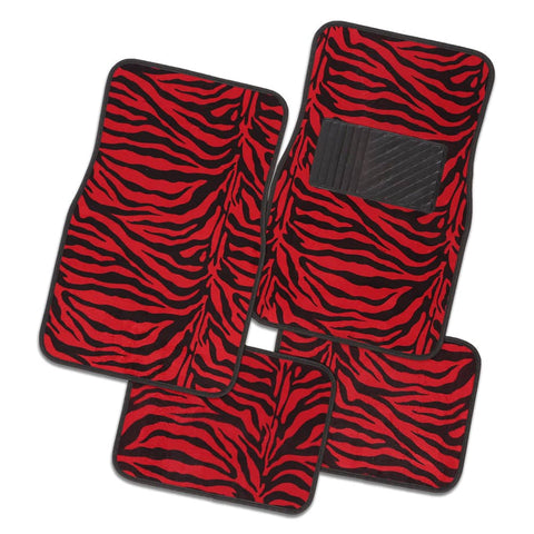 Wild Zebra 4-Piece Car Mat - Red