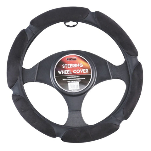 Arizona Steering Wheel Cover With Plush Suede Grips - Black