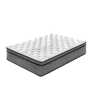 Luxopedic Pocket Spring Mattress 5 Zone 32CM Euro Top Memory Foam Medium Firm - Double - White  Grey