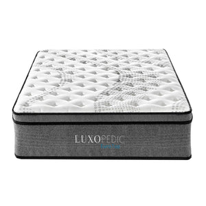 Luxopedic Pocket Spring Mattress 5 Zone 32CM Euro Top Memory Foam Medium Firm - Double - White  Grey