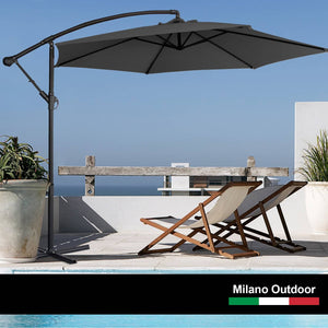 Milano Outdoor 3 Metre Cantilever Umbrella UV Sunshade Garden Patio Deck - Charcoal