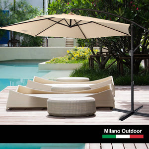 Milano Outdoor 3 Metre Cantilever Umbrella UV Sunshade Garden Patio Deck - Beige