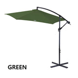 Milano Outdoor 3 Metre Cantilever Umbrella UV Sunshade Garden Patio Deck - Green