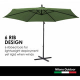 Milano Outdoor 3 Metre Cantilever Umbrella UV Sunshade Garden Patio Deck - Green