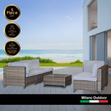 Milano Decor 5 Piece Outdoor Sofa Set Rattan Oatmeal Black Patio Garden Lounge