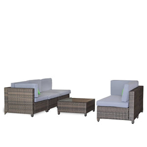 Milano Decor 5 Piece Outdoor Sofa Set Rattan Oatmeal Black Patio Garden Lounge