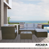 Arcadia Furniture Outdoor Rattan 4 Piece Sofa Lounge Set Home Garden Patio - Oatmeal and Grey