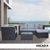 Arcadia Furniture Outdoor Rattan 4 Piece Sofa Lounge Set Home Garden Patio - Black and Grey