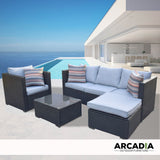 Arcadia Furniture Outdoor Rattan 4 Piece Sofa Lounge Set Home Garden Patio - Black and Grey