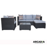 Arcadia Furniture Outdoor Rattan 4 Piece Sofa Lounge Set Home Garden Patio - Black and Grey