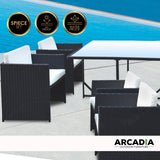 Arcadia Furniture 5 Piece Outdoor Dining Table Set Rattan Table Chairs Garden - Black and Grey