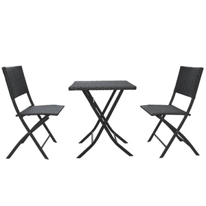 Arcadia Furniture Outdoor 3 Piece Foldable Rattan Coffee Table Set Garden Patio - Black