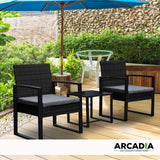 Arcadia Furniture Outdoor 3 Piece Wicker Rattan Patio Set Garden Patio Home - Black and Grey