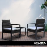 Arcadia Furniture Outdoor 3 Piece Wicker Rattan Patio Set Garden Patio Home - Black and Grey