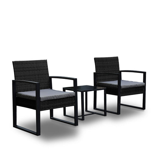 Arcadia Furniture Outdoor 3 Piece Wicker Rattan Patio Set Garden Patio Home - Black and Grey