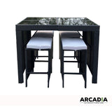 Arcadia Furniture Outdoor 5 Piece Bar Table Set Rattan and Cushions Patio Dining - Black and Grey