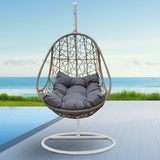 Arcadia Furniture Rocking Egg Chair Swing Lounge Hammock Pod Wicker Curved - Oatmeal and Grey