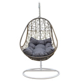 Arcadia Furniture Rocking Egg Chair Swing Lounge Hammock Pod Wicker Curved - Oatmeal and Grey