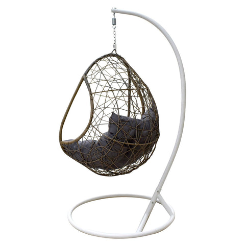 Arcadia Furniture Rocking Egg Chair Swing Lounge Hammock Pod Wicker Curved - Oatmeal and Grey