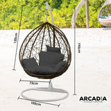 Arcadia Furniture Rocking Egg Chair Outdoor Wicker Rattan Patio Garden Tear Drop - Oatmeal and Grey