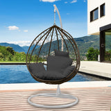 Arcadia Furniture Rocking Egg Chair Outdoor Wicker Rattan Patio Garden Tear Drop - Oatmeal and Grey