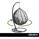 Arcadia Furniture Rocking Egg Chair Outdoor Wicker Rattan Patio Garden Tear Drop - Black and Cream