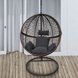 Arcadia Furniture Rocking Egg Chair Outdoor Wicker Rattan Patio Garden Circular - Brown and Grey