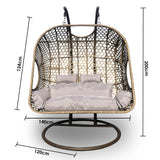 Arcadia Furniture 2 Seater Rocking Egg Chair Outdoor Wicker Rattan Patio Garden - Oatmeal and Grey