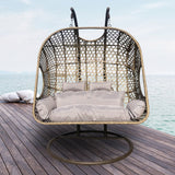 Arcadia Furniture 2 Seater Rocking Egg Chair Outdoor Wicker Rattan Patio Garden - Oatmeal and Grey