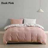 Royal Comfort Hemp Braid Cotton Blend Quilt Cover Set Reverse Stripe Bedding - King - Dusk Pink