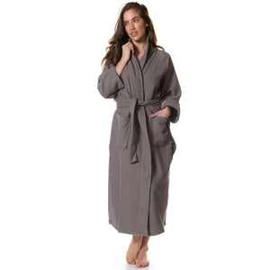 Royal Comfort 100% Cotton Bathrobe Waffle Unisex Ultra Soft Absorbent Durable - Small - Charcoal