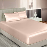 Royal Comfort Satin Sheet Set 3 Piece Fitted Sheet Pillowcase Soft  - King - Champagne Pink