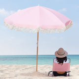 Havana Outdoors Beach Umbrella Portable 2 Metre Fringed Garden Sun Shade Shelter - Dusty Rose