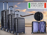 Milano XPander 3pc ABS Luggage Suitcase Luxury Hard Case Shockproof Travel Set - Black