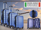 Milano XPander 3pc ABS Luggage Suitcase Luxury Hard Case Shockproof Travel Set - Blue