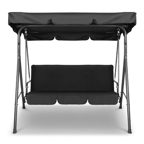 Milano Outdoor Swing Bench Seat Chair Canopy Furniture 3 Seater Garden Hammock - Black