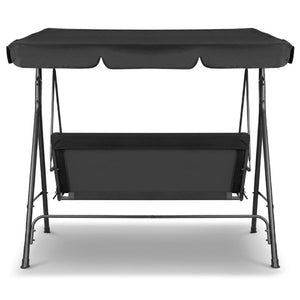 Milano Outdoor Swing Bench Seat Chair Canopy Furniture 3 Seater Garden Hammock - Black