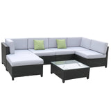 Milano 7 Piece Wicker Rattan Sofa Set Black Grey Outdoor Lounge Patio Furniture