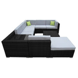 Milano 9 Piece Wicker Rattan Sofa Set Black Grey Outdoor Lounge Patio Furniture