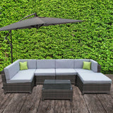 Milano 7 Piece Wicker Rattan Sofa Set Oatmeal Grey Outdoor Lounge Furniture