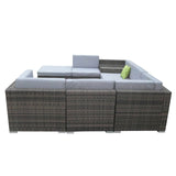 Milano 9 Piece Wicker Rattan Sofa Set Oatmeal Grey Outdoor Lounge Furniture