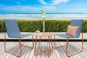 Milano 3pc Outdoor Furniture Steel/Rattan Coffee Table & Chairs Patio Garden Set - Blue & Orange