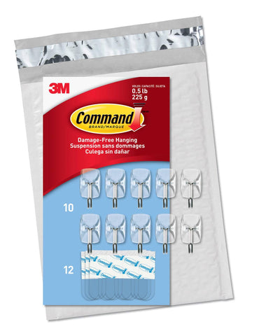 Command Small Clear Wire Value Pack, 10 Hooks and 12 Strips, CL067-10NA