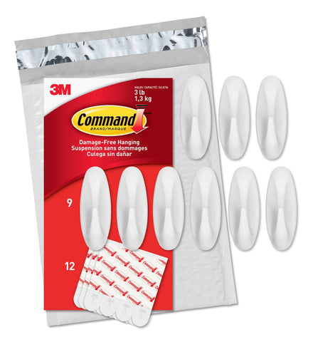 Command Medium Designer Value Pack, 9 Hooks and 12 Strips, GP081-9NA,White