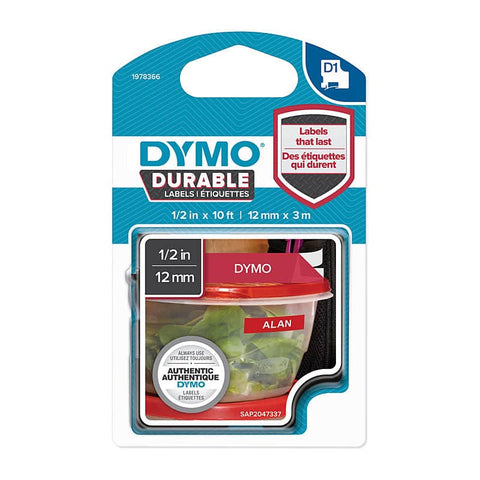 DYMO Dur White on Red 12mm x 3m