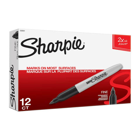 SHARPIE Super Fine Point Permanent Marker Black Box of 12